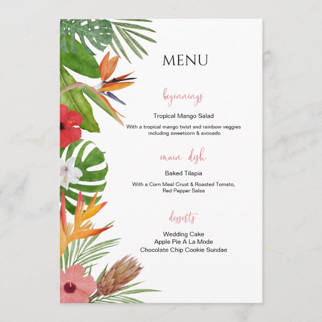 Colorful Tropical Floral  Wedding Menu (Front)