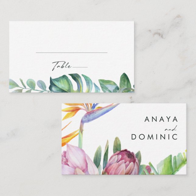 Colorful Tropical Floral | Wedding Place Card (Front/Back)