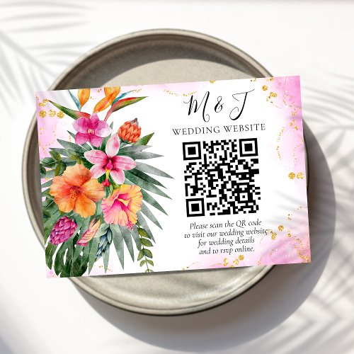 Colorful Tropical Floral Wedding QR Code Details Enclosure Card
