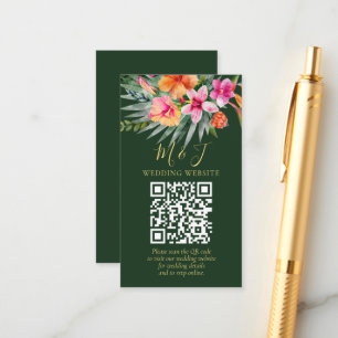 Colorful Tropical Floral Wedding QR Code Details Enclosure Card