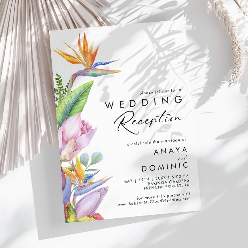 Colorful Tropical Floral  Wedding Reception Invitation
