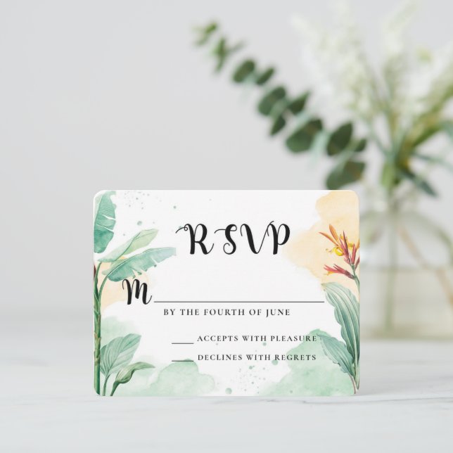 Colorful Tropical Floral Wedding RSVP Card (Standing Front)
