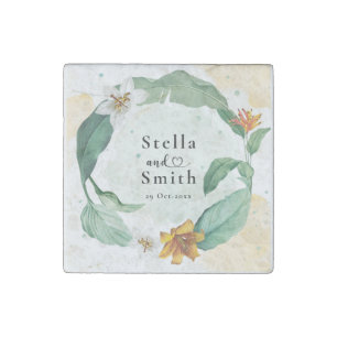 Colorful Tropical Floral Wedding Stone Magnet
