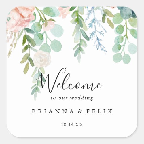 Colorful Tropical Floral Wedding Welcome Square Sticker