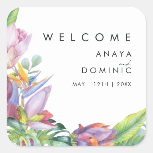 Colorful Tropical Floral  Wedding Welcome Sticker