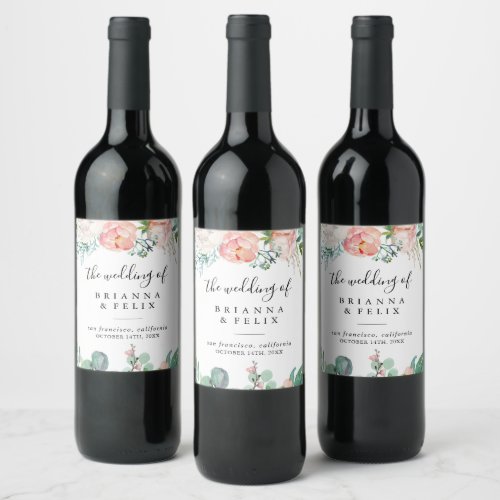 Colorful Tropical Floral Wedding Wine Labels