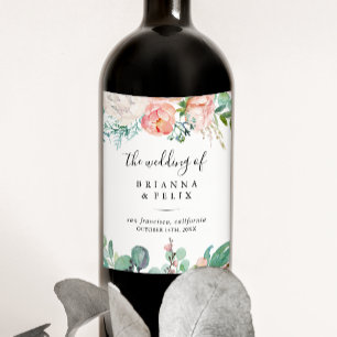 Colorful Tropical Floral Wedding Wine Labels