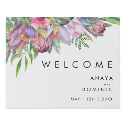 Colorful Tropical Floral  Welcome Faux Canvas Print