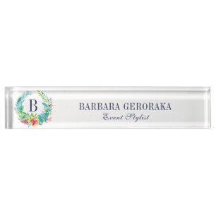 Colorful Tropical Floral Wreath Desk Name Plate