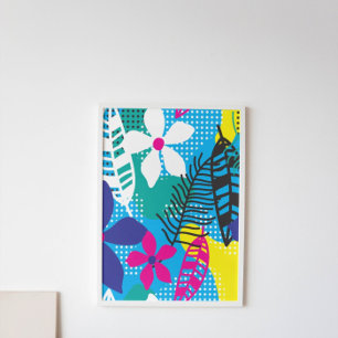 Colorful Tropical Flower and Leaves Botanical Metal Print