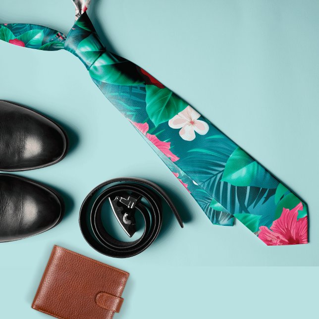 Colorful tropical flower and leaves Summer  Neck Tie (Creator Uploaded)