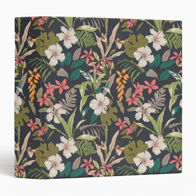 Colorful Tropical Flower Pattern 3 Ring Binder (Front/Spine)