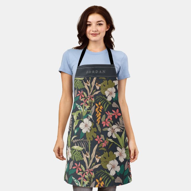 Colorful Tropical Flower Pattern Apron (Worn)
