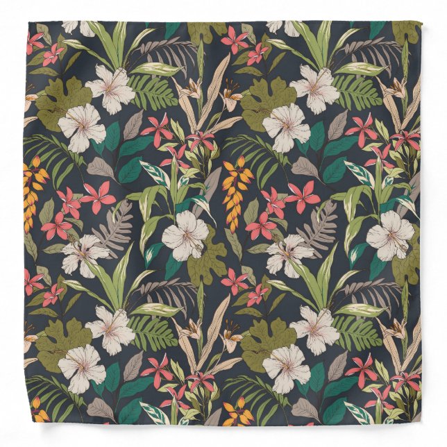 Colorful Tropical Flower Pattern Bandana (Front)