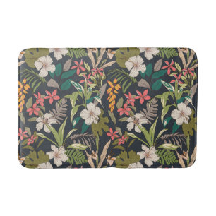 Colorful Tropical Flower Pattern Bath Mat
