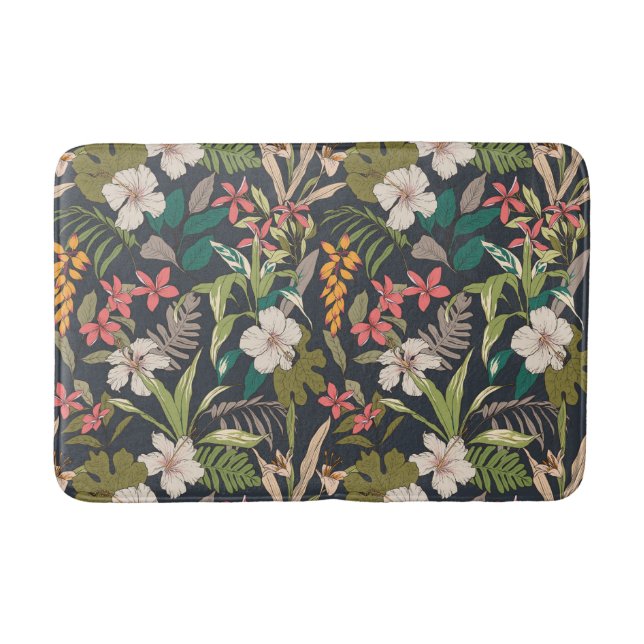 Colorful Tropical Flower Pattern Bath Mat (Front)