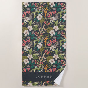 Colorful Tropical Flower Pattern Beach Towel