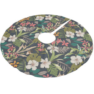 Colorful Tropical Flower Pattern Brushed Polyester Tree Skirt