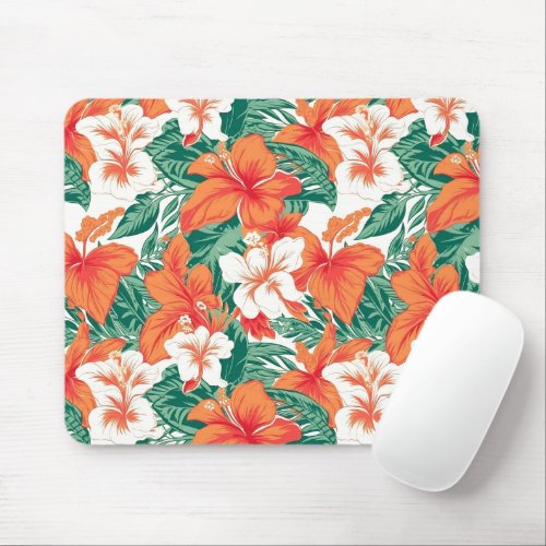 Colorful Tropical Flower Pattern Hawaiian Vibe Mouse Pad