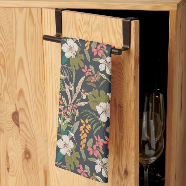 Colorful Tropical Flower Pattern Kitchen Towel (Thirds Fold)