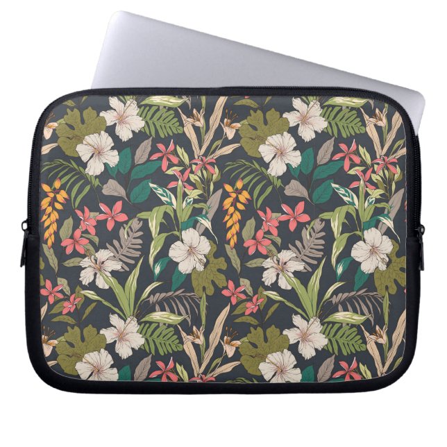 Colorful Tropical Flower Pattern Laptop Sleeve (Front)