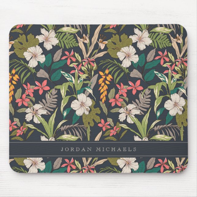 Colorful Tropical Flower Pattern Mouse Pad (Front)