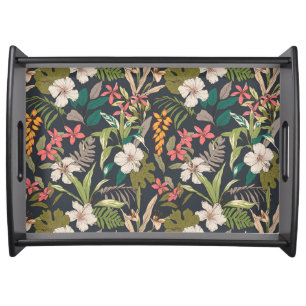 Colorful Tropical Flower Pattern Serving Tray