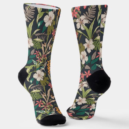 Colorful Tropical Flower Pattern Socks