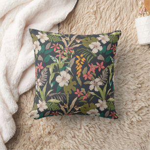 Colorful Tropical Flower Pattern Throw Pillow