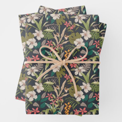 Colorful Tropical Flower Pattern Wrapping Paper Sheets