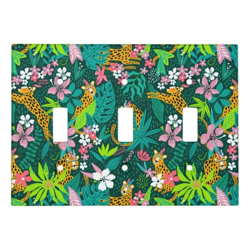 Colorful tropical flowers and animals pattern light switch cover