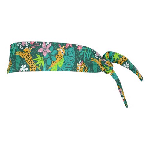 Colorful tropical flowers and animals pattern tie headband