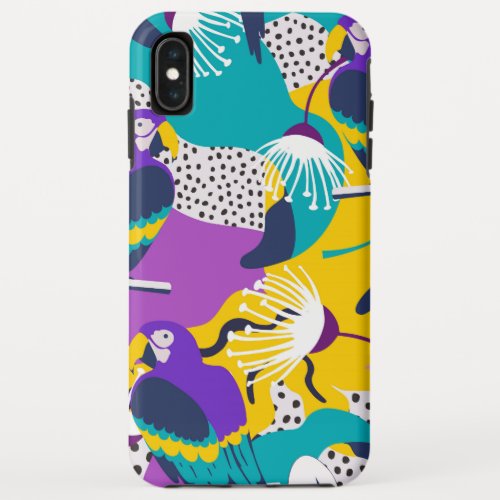 Colorful tropical flowers and birds collage iPhone XS max case