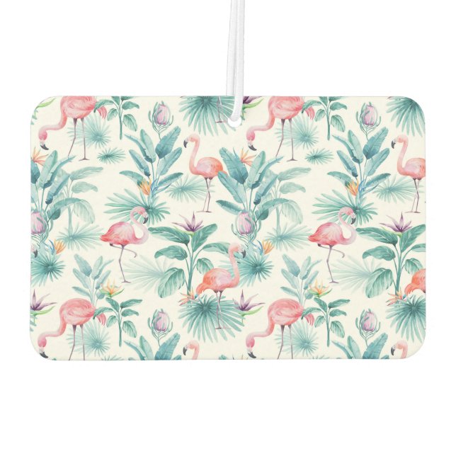 Colorful tropical flowers and flamingos pattern air freshener (Back)