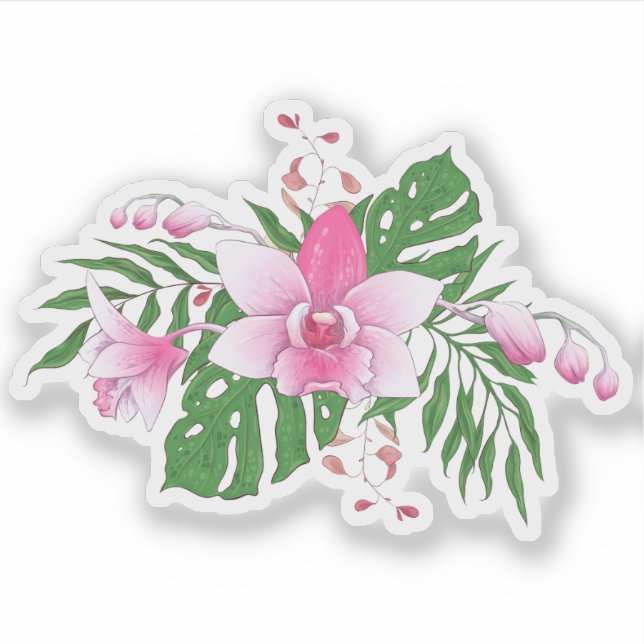 Colorful tropical flowers and leaves arrangement sticker (Front)