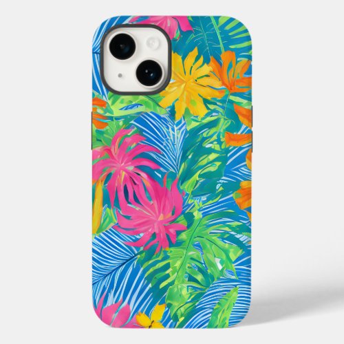 Colorful Tropical Flowers and Leaves Case_Mate iPhone 14 Case