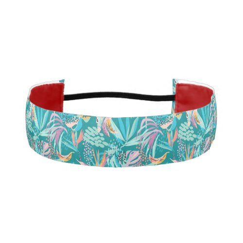 Colorful tropical flowers and leaves pattern athletic headband