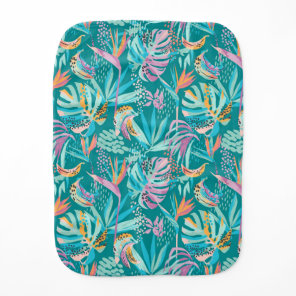 Colorful tropical flowers and leaves pattern baby burp cloth