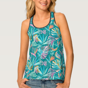 Colorful tropical flowers and leaves pattern tank top