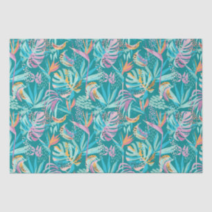 Colorful tropical flowers and leaves pattern tissue paper