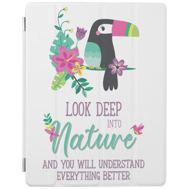 colorful tropical flowers and toucan inspirational iPad smart cover (Front)