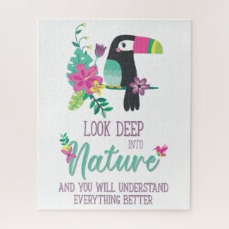 colorful tropical flowers and toucan inspirational jigsaw puzzle
