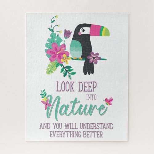 colorful tropical flowers and toucan inspirational jigsaw puzzle