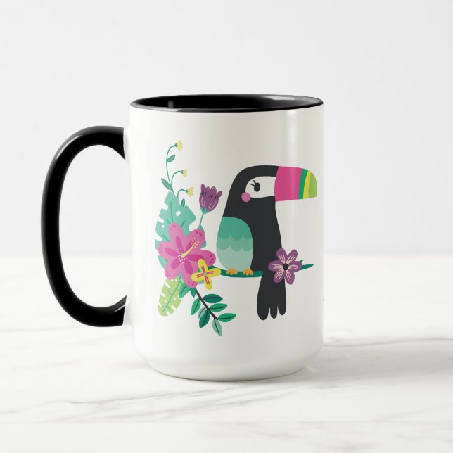 colorful tropical flowers and toucan inspirational mug (Left)