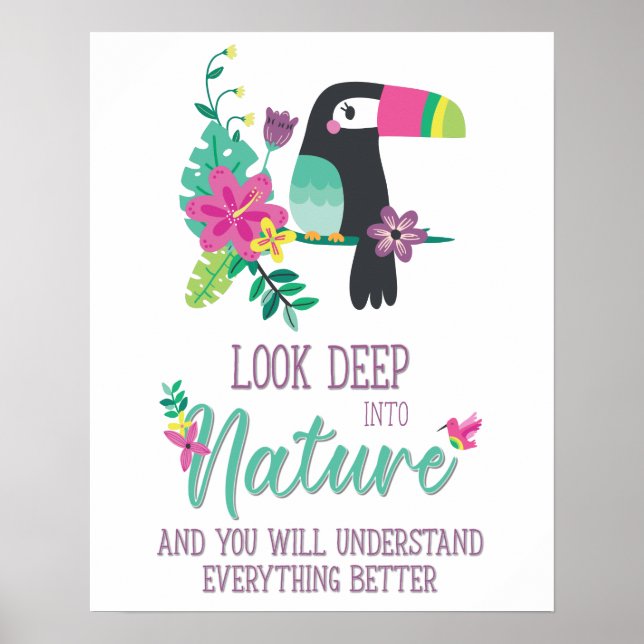 colorful tropical flowers and toucan inspirational poster (Front)