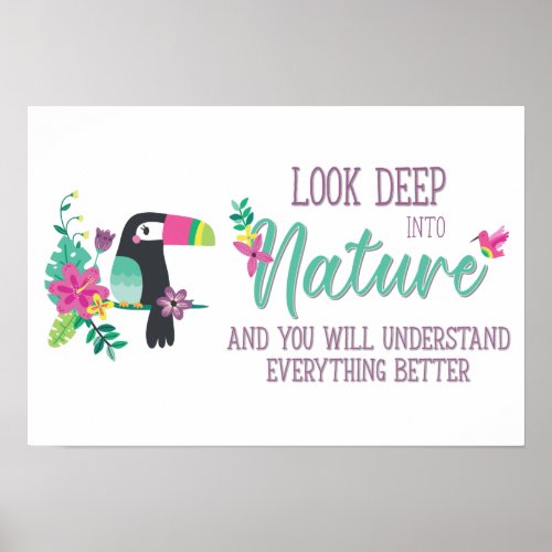 colorful tropical flowers and toucan inspirational poster