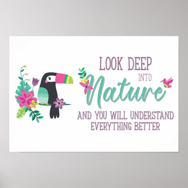 colorful tropical flowers and toucan inspirational poster (Front)