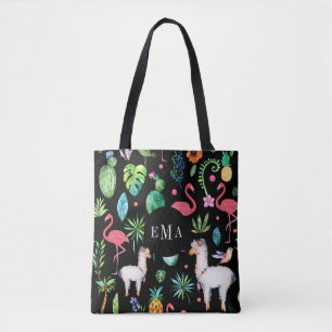 Colorful Tropical Flowers Animals & Leafs Pattern Tote Bag