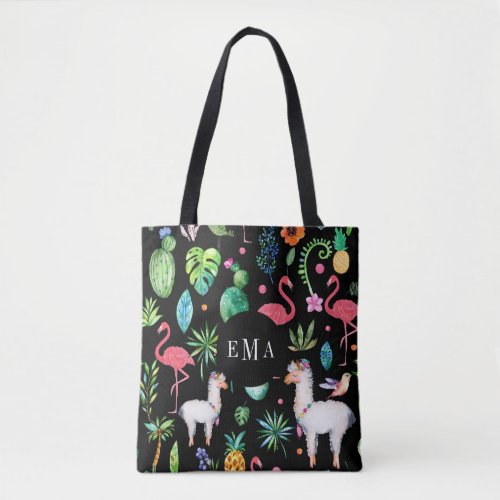 Colorful Tropical Flowers Animals  Leafs Pattern Tote Bag