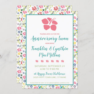 Colorful Tropical Flowers Anniversary Luau Invitation